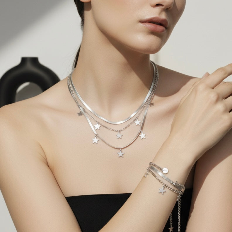 “Silver Star” Bracelet – Plated Steel with Charm and Light Point