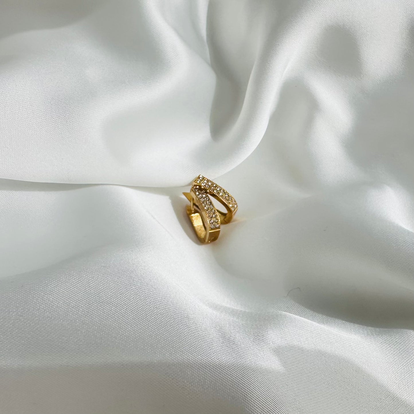 Oval Steel Earrings with Gold Plated Rhinestones