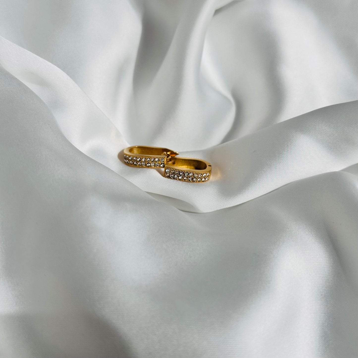 Oval Steel Earrings with Gold Plated Rhinestones