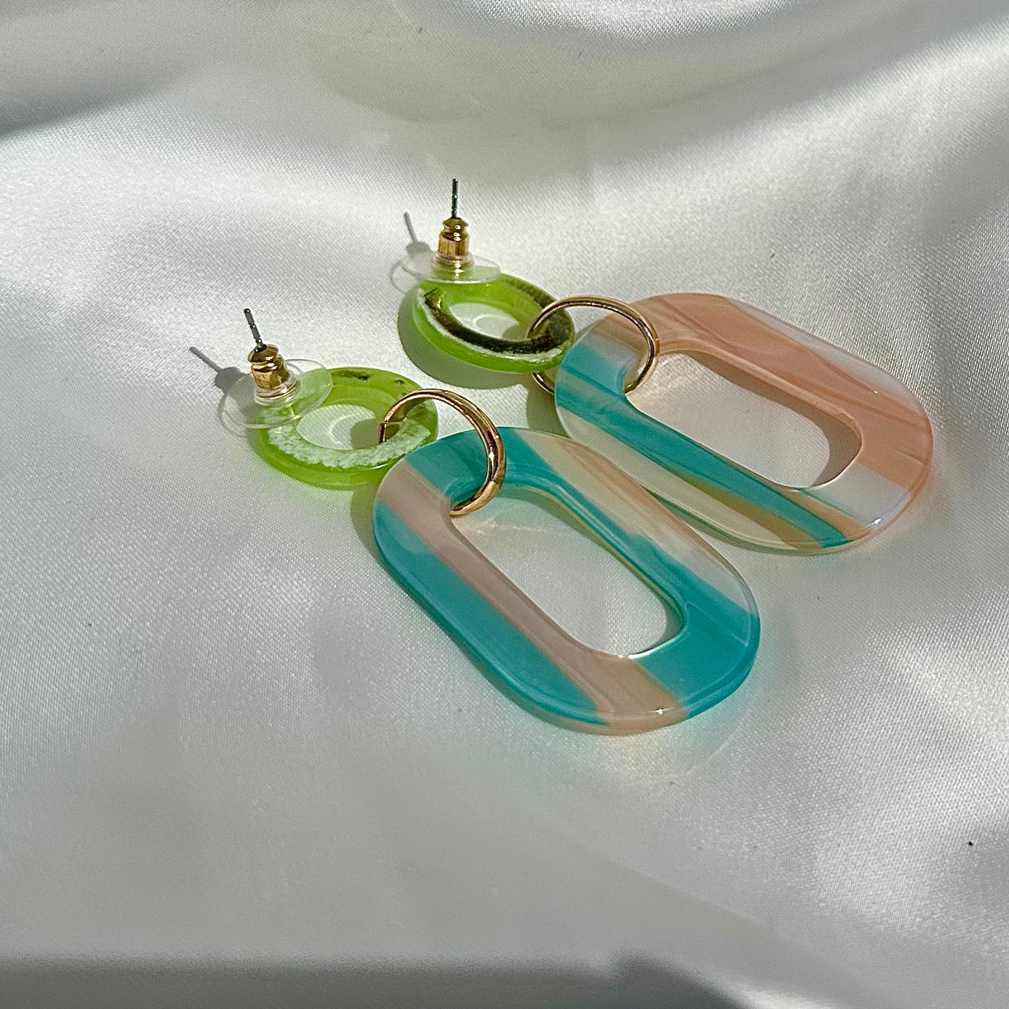 Orecchini in resina con Ovale Verde e Turchese