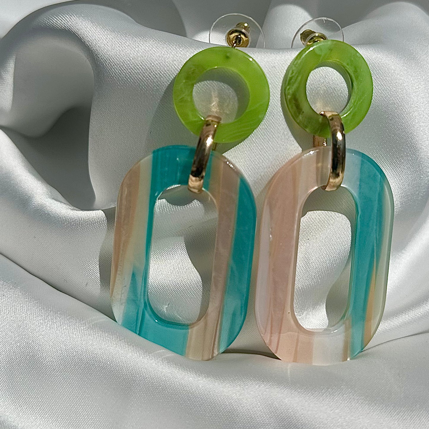 Orecchini in resina con Ovale Verde e Turchese