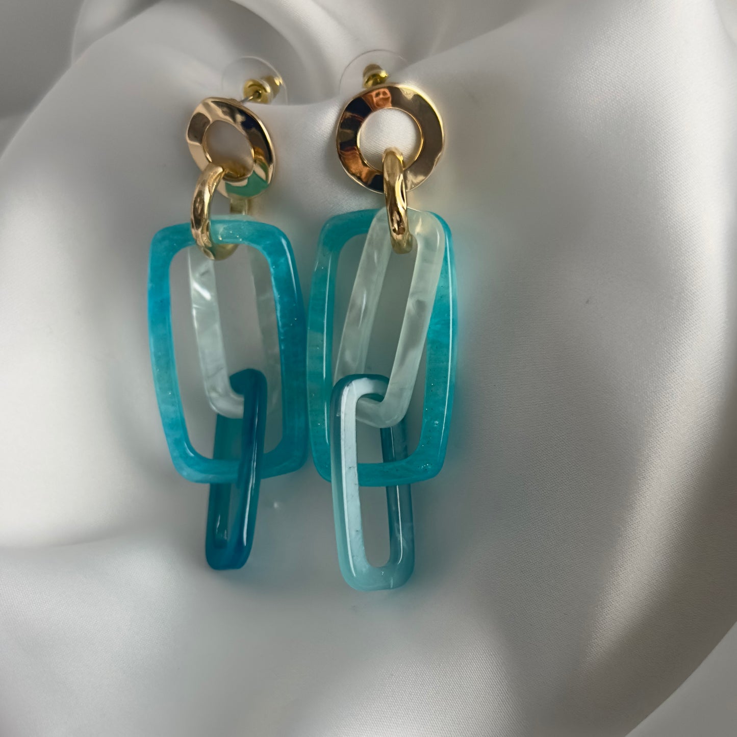 Geometric Resin Earrings Blue - White and Gold
