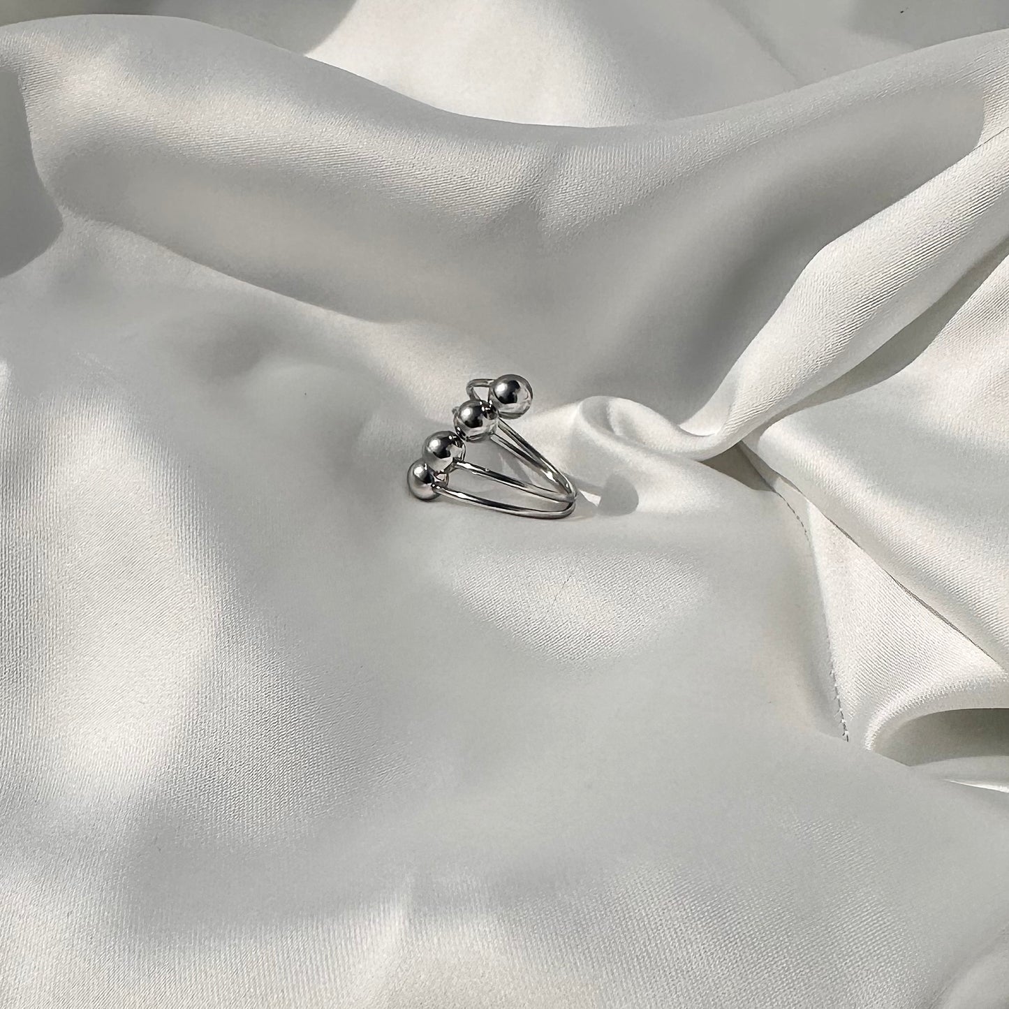 Adjustable Steel Ring with 4 Oblique Balls Silver Plated