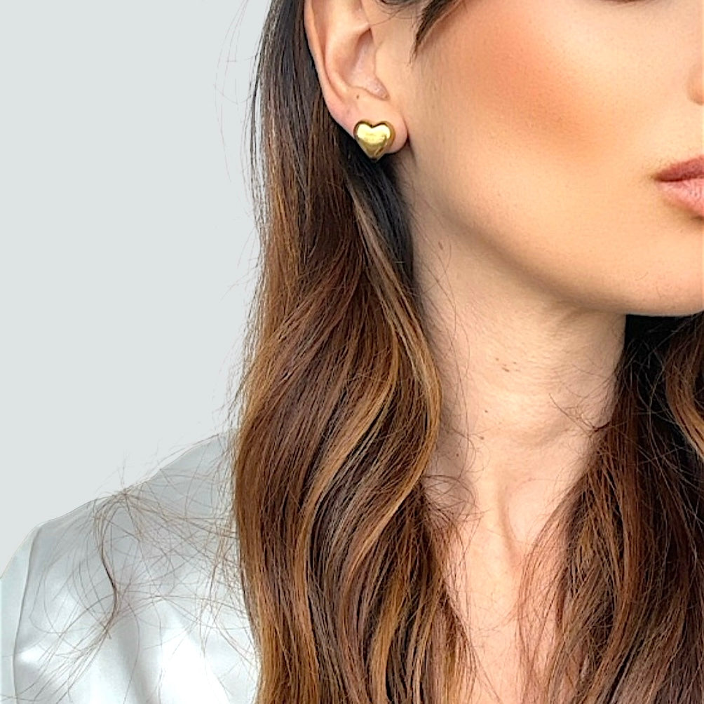 3D Heart Earrings in Gold Plated Steel – 15 mm