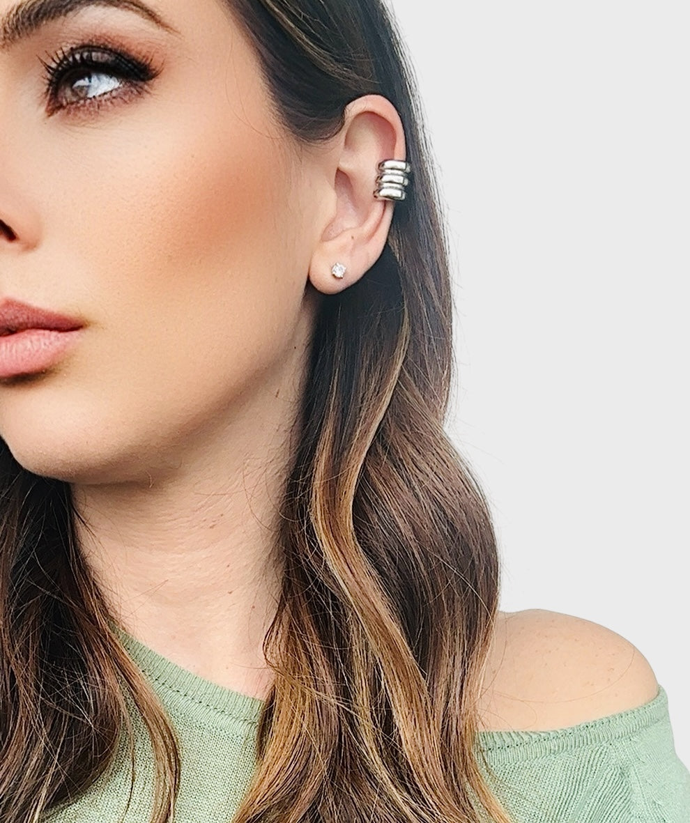 Trinity Cuff Earrings in Silver Plated Steel