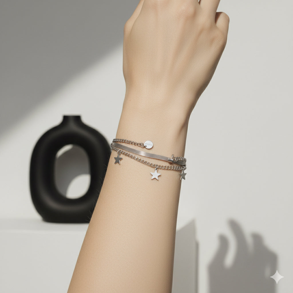 “Silver Star” Bracelet – Plated Steel with Charm and Light Point