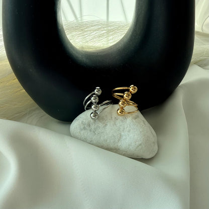 Adjustable Steel Ring with 4 Oblique Balls Silver Plated