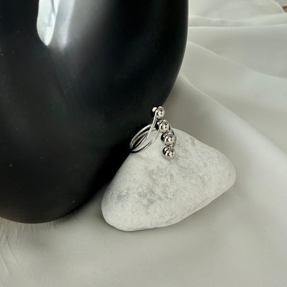 Adjustable Steel Ring with 4 Oblique Balls Silver Plated
