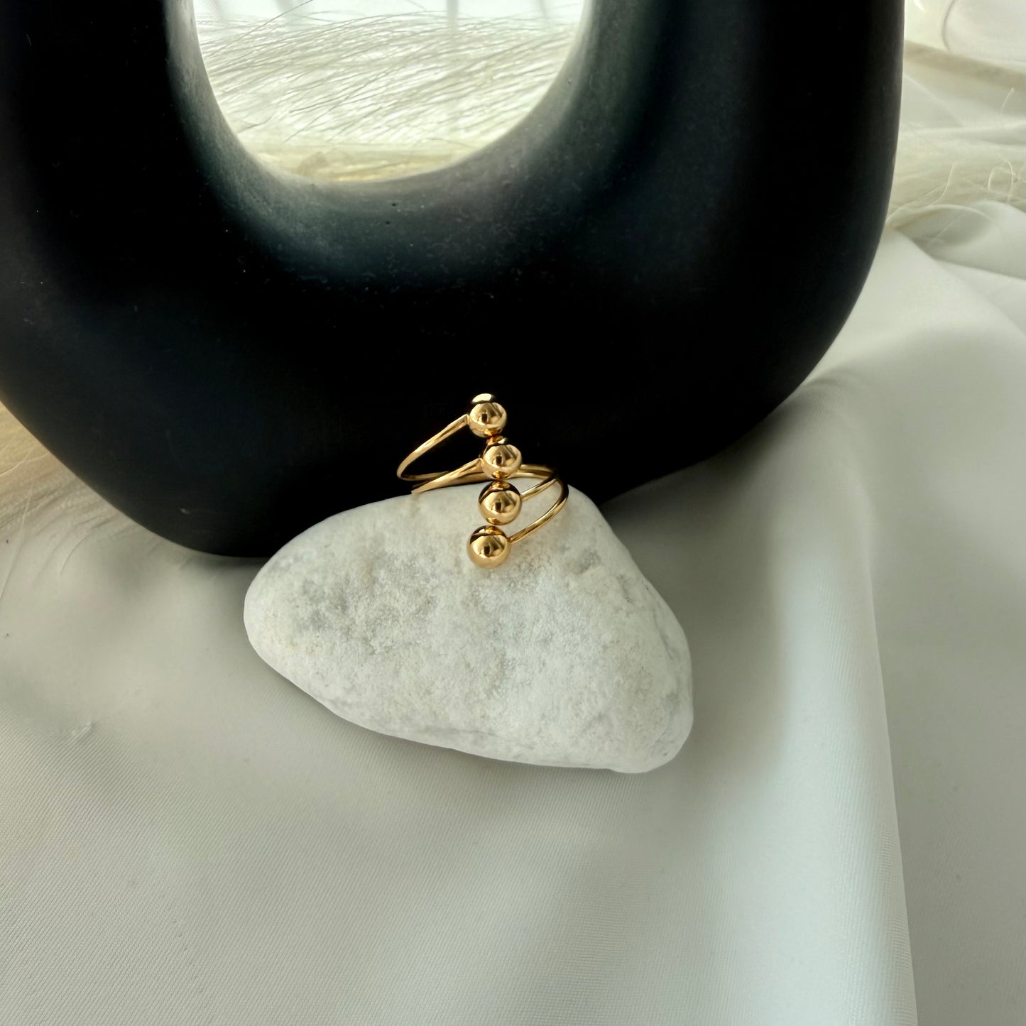 Adjustable Steel Ring with 4 Oblique Balls Silver Plated