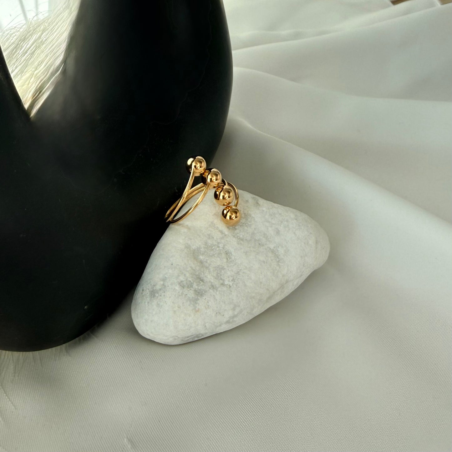 Adjustable Steel Ring with 4 Oblique Balls Silver Plated