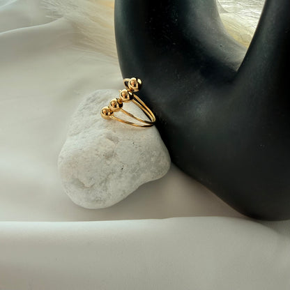 Adjustable Steel Ring with 4 Oblique Balls Silver Plated