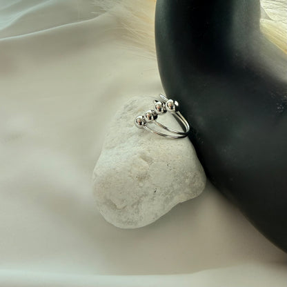 Adjustable Steel Ring with 4 Oblique Balls Silver Plated