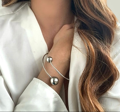 Rigid bracelet in Flex 2 Spheres steel plated in silver