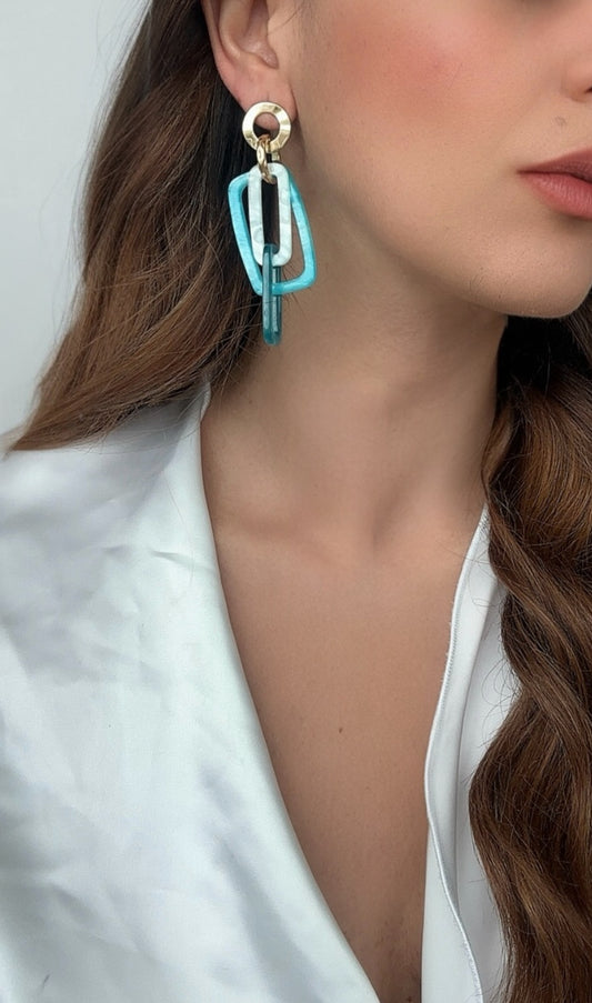 Orecchini geometrici  in Resina  Blu - Bianco e oro