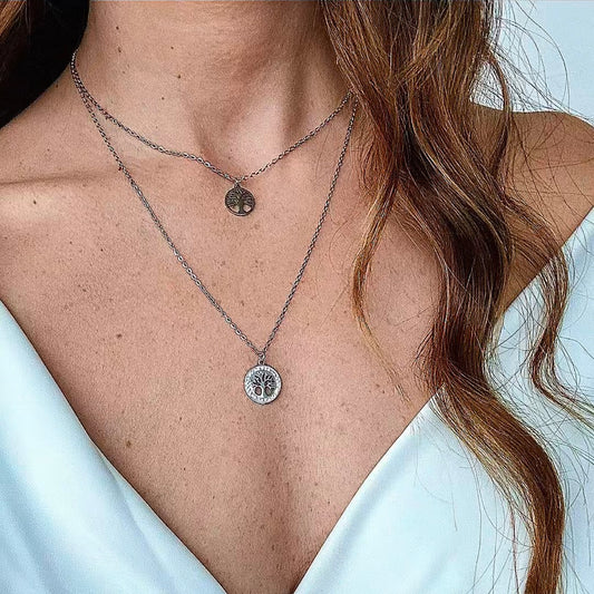 Collana con 2 Fili Albero della Vita impreziositi da brillantini placcato in Argento