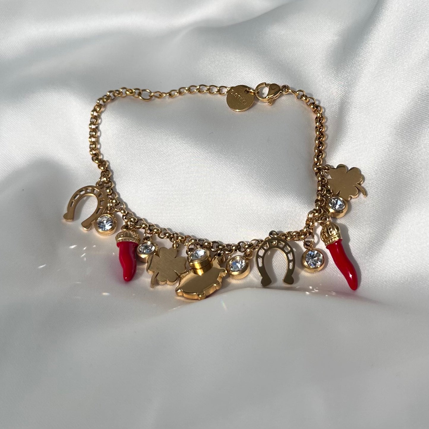 Bracciale portafortuna con charm in acciaio Gold