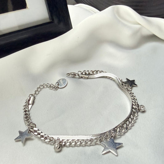 “Silver Star” Bracelet – Plated Steel with Charm and Light Point
