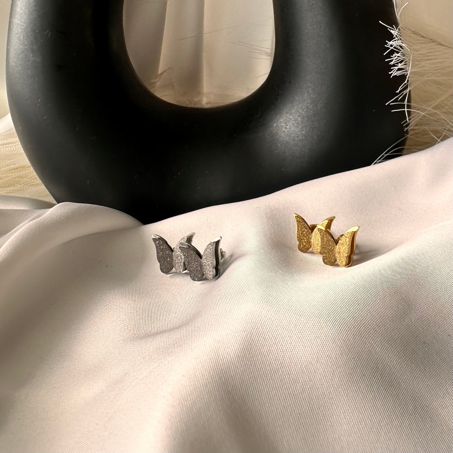 3D Butterfly Earrings Satin and Shiny Gold Plated