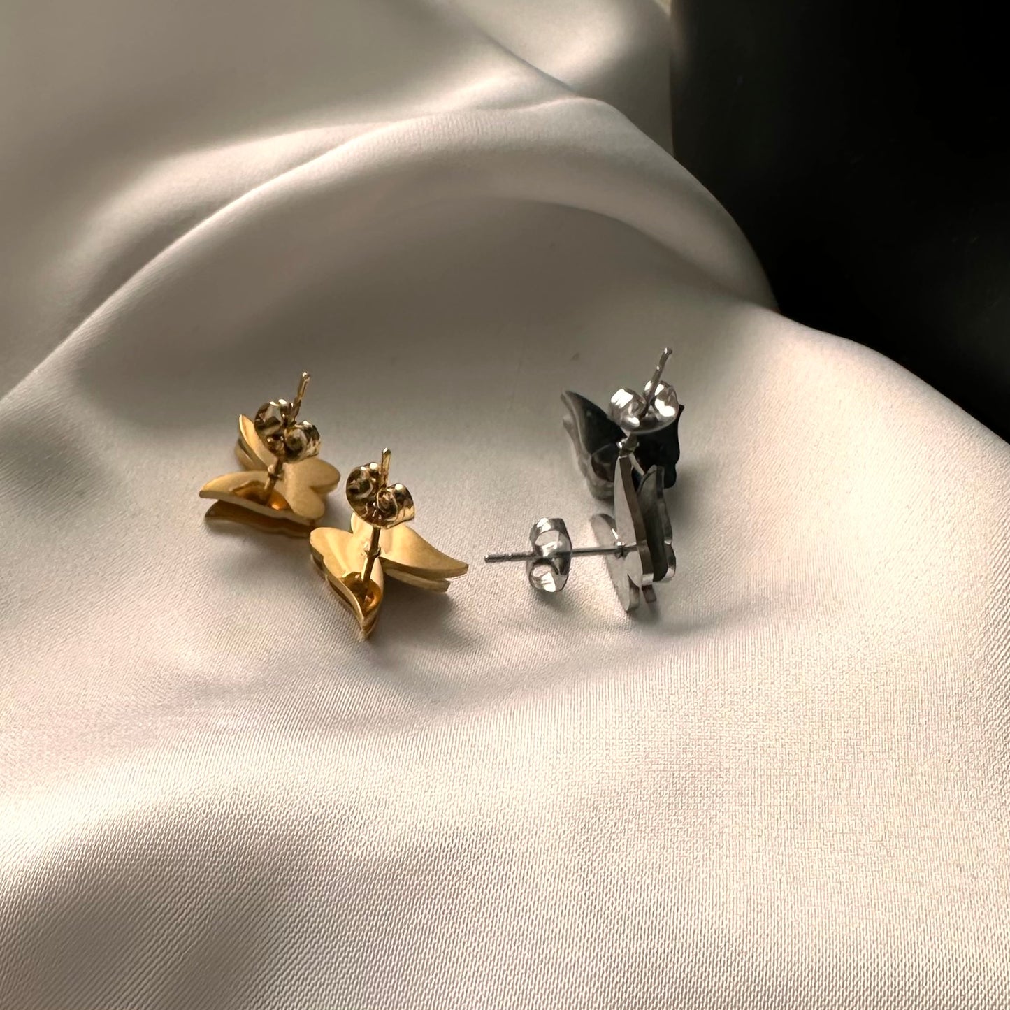 3D Butterfly Earrings Satin and Shiny Gold Plated