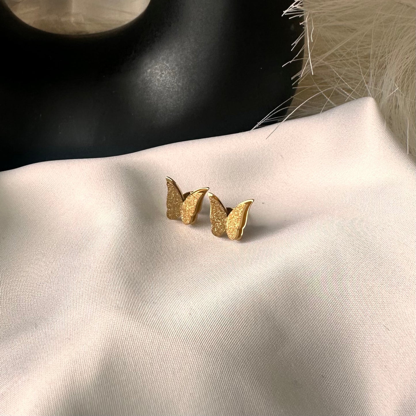 3D Butterfly Earrings Satin and Shiny Gold Plated