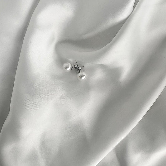 Orecchini Perla in Acciaio Placcato Argento 10mm