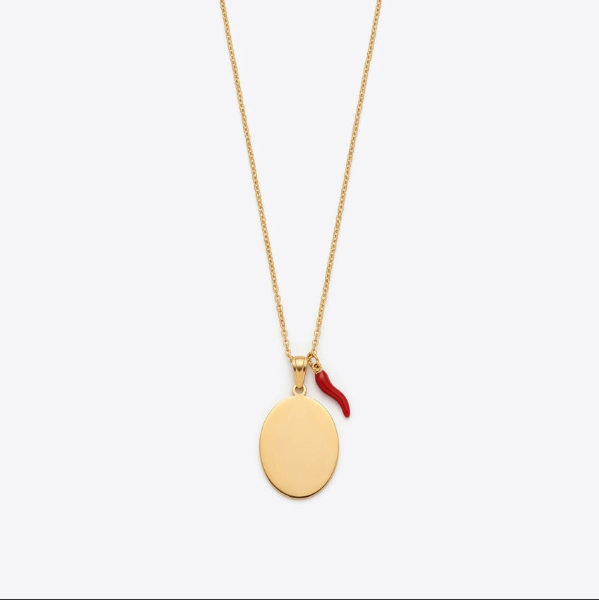 Collana con Ciondolo Ovale "Jesce 'o male e tras 'o bene...
