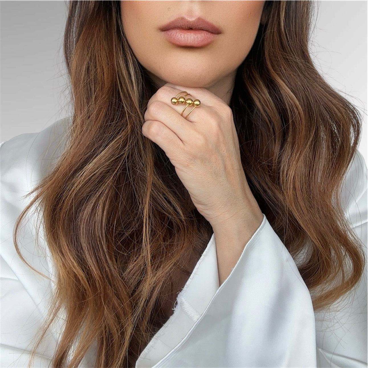 Adjustable Steel Ring with 4 Oblique Balls Silver Plated