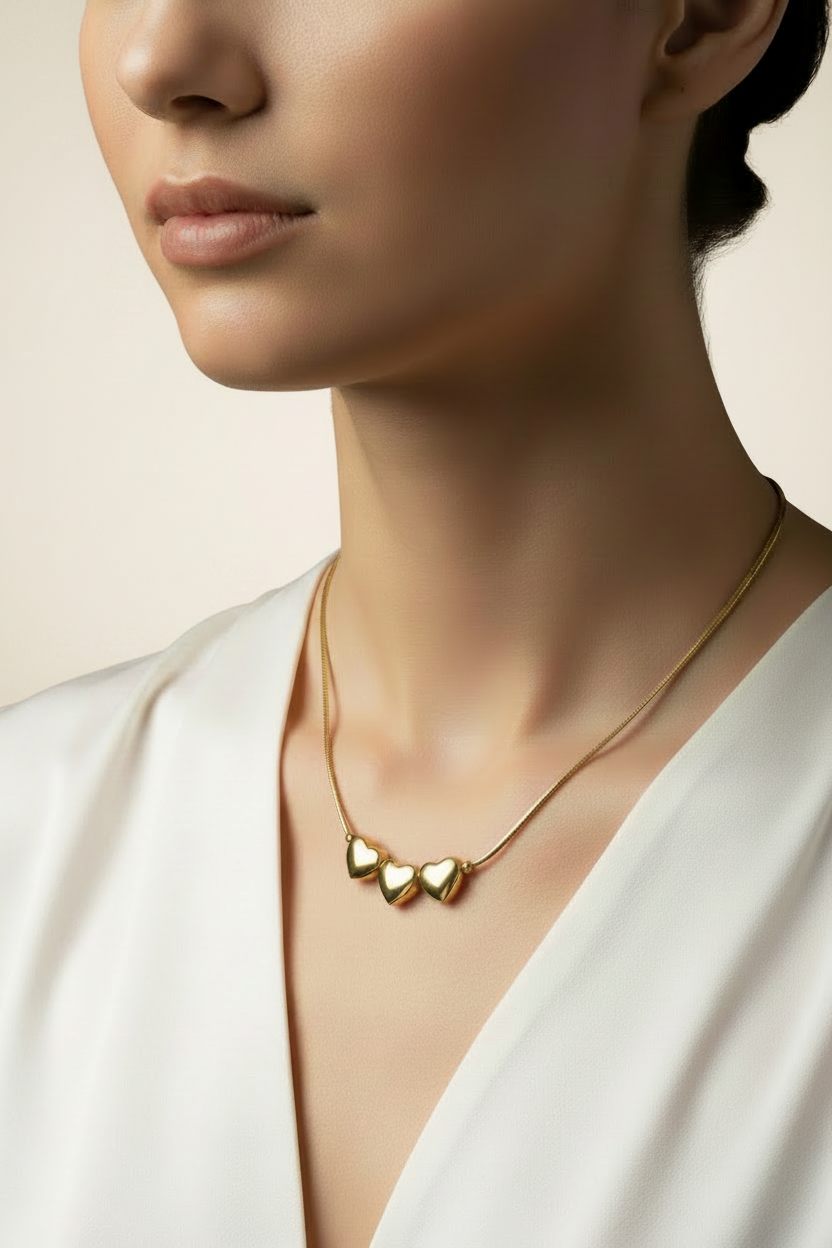 Collana Tre Cuori: Il Tuo Legame Infinito