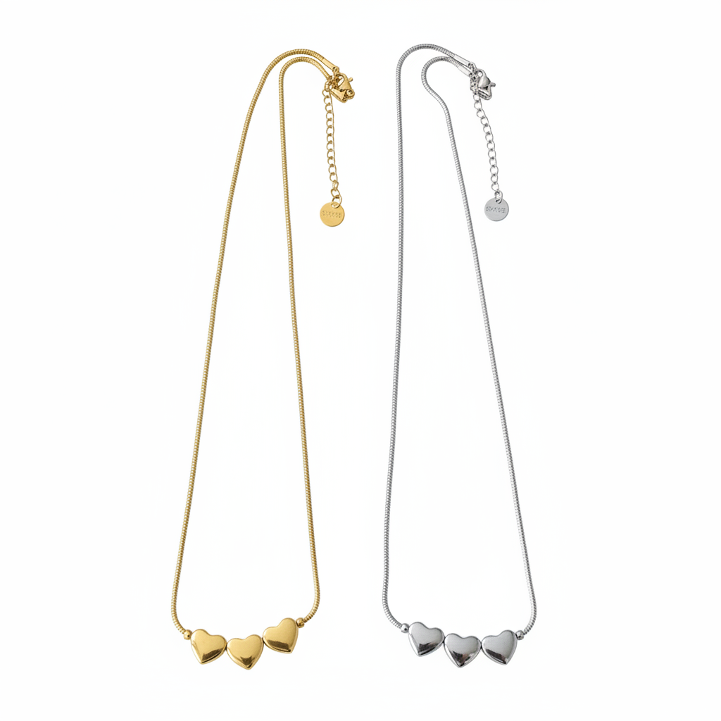 Collana Tre Cuori: Il Tuo Legame Infinito