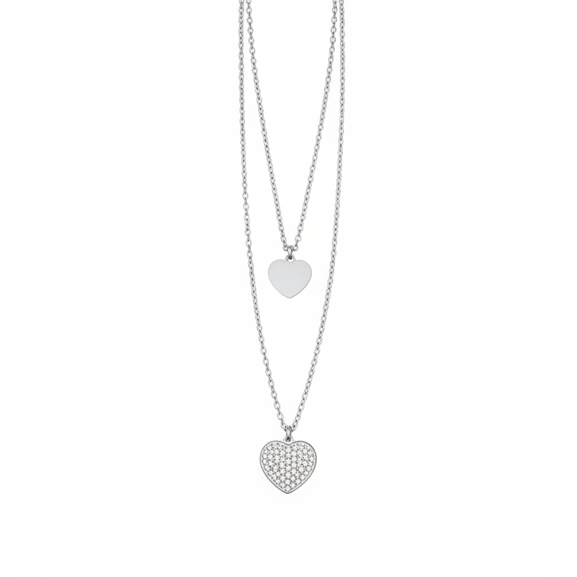 Collana doppio Cuore Pavè