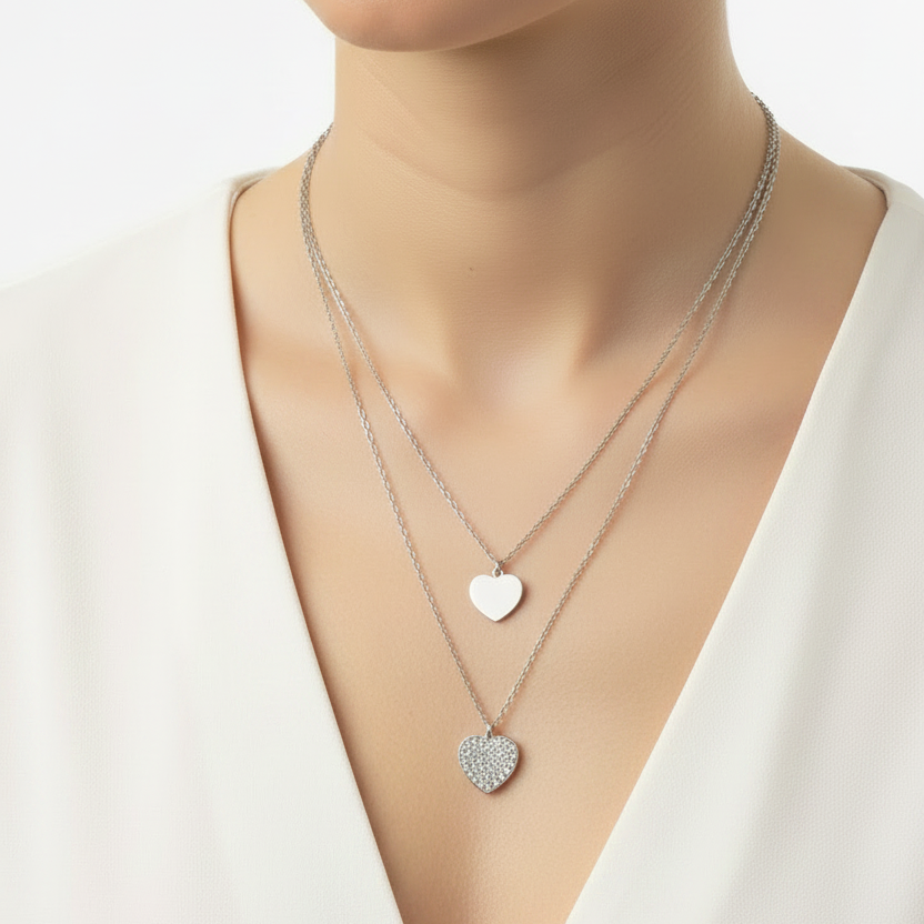 Collana doppio Cuore Pavè