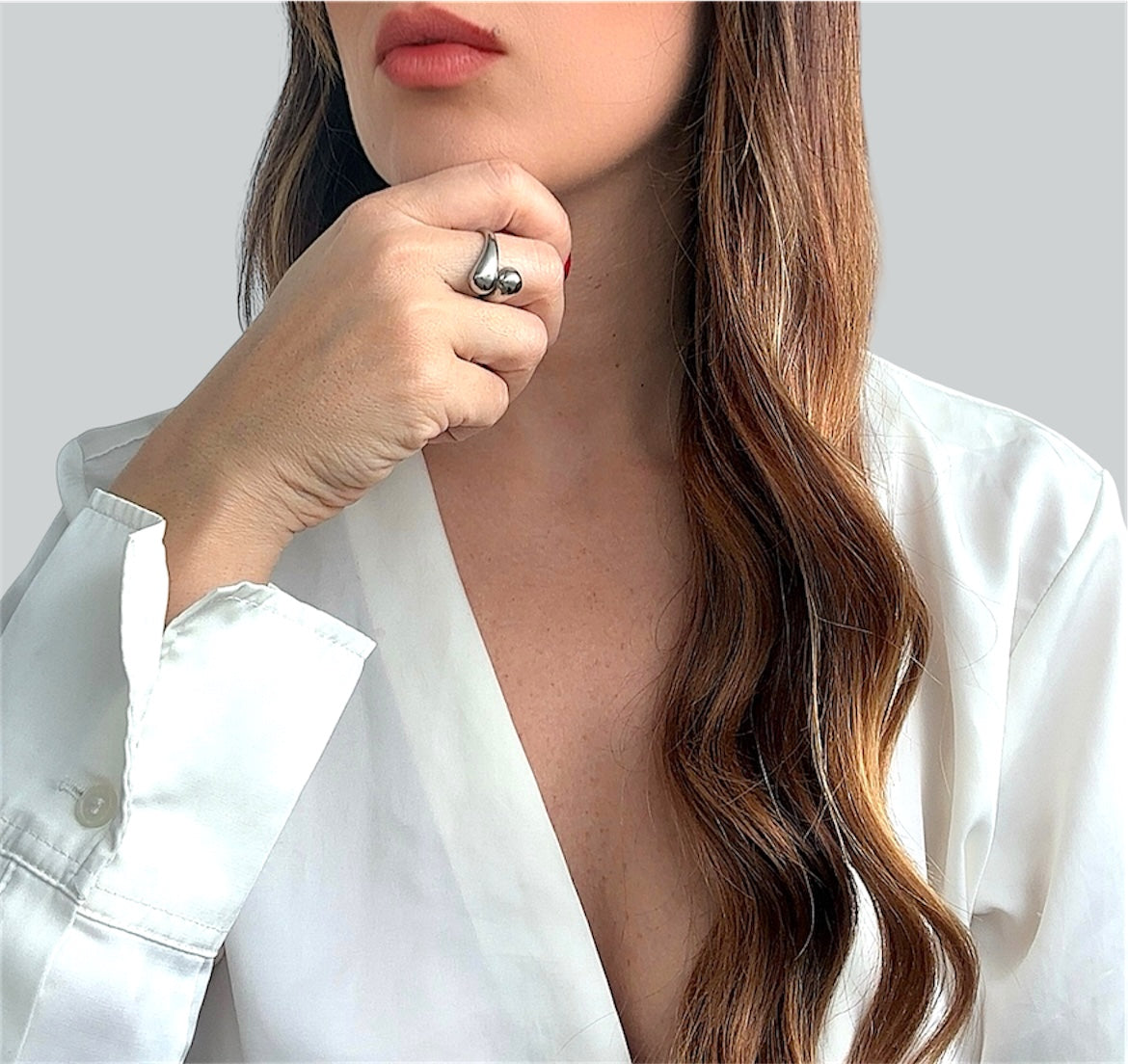 Anello Unione doppia Goccia  placcato argento regolabile