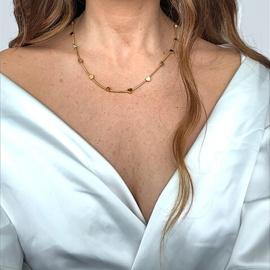 Collana con cuori Acciaio Gold