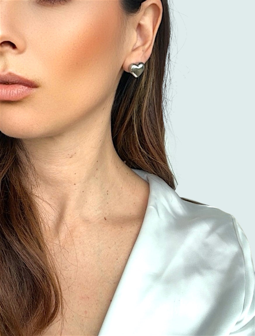 3D Heart Earrings in Gold Plated Steel – 15 mm