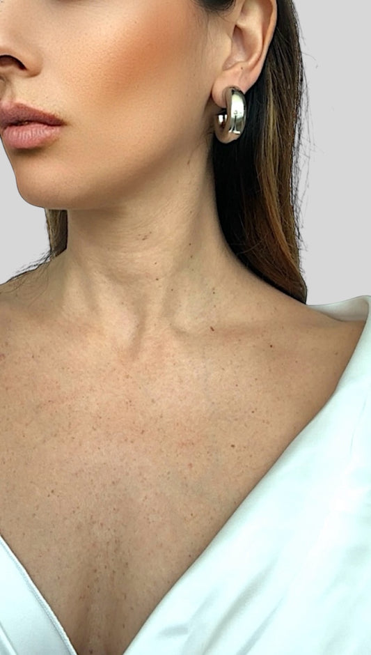 Orecchini cerchio bombato in acciaio senza Nickel colore argento