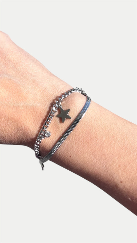 Bracciale “Stella d’Argento” – Acciaio Placcato con Charme e Punto Luce