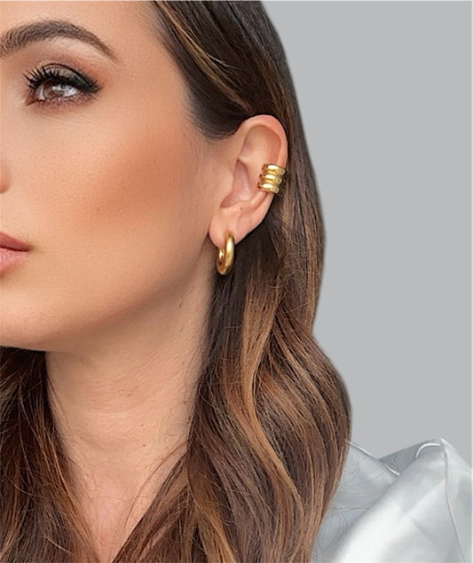 Orecchini Cuff Trinity  in Acciaio Placcato oro – 15 mm
