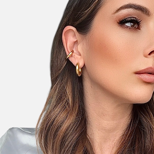 .Orecchini Ear Cuff Cerchio 3D in Acciaio - Placcato Oro 20 mm