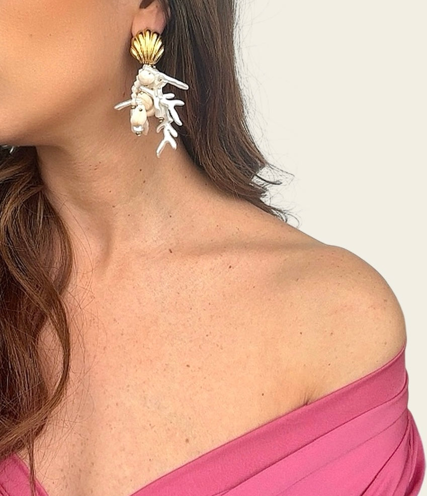 orecchini Lunghi con rametti e conchiglia Gold