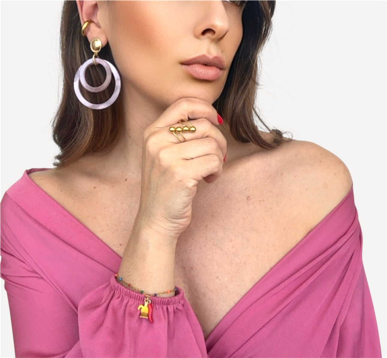 Orecchini a Cerchio in Resina Rosa