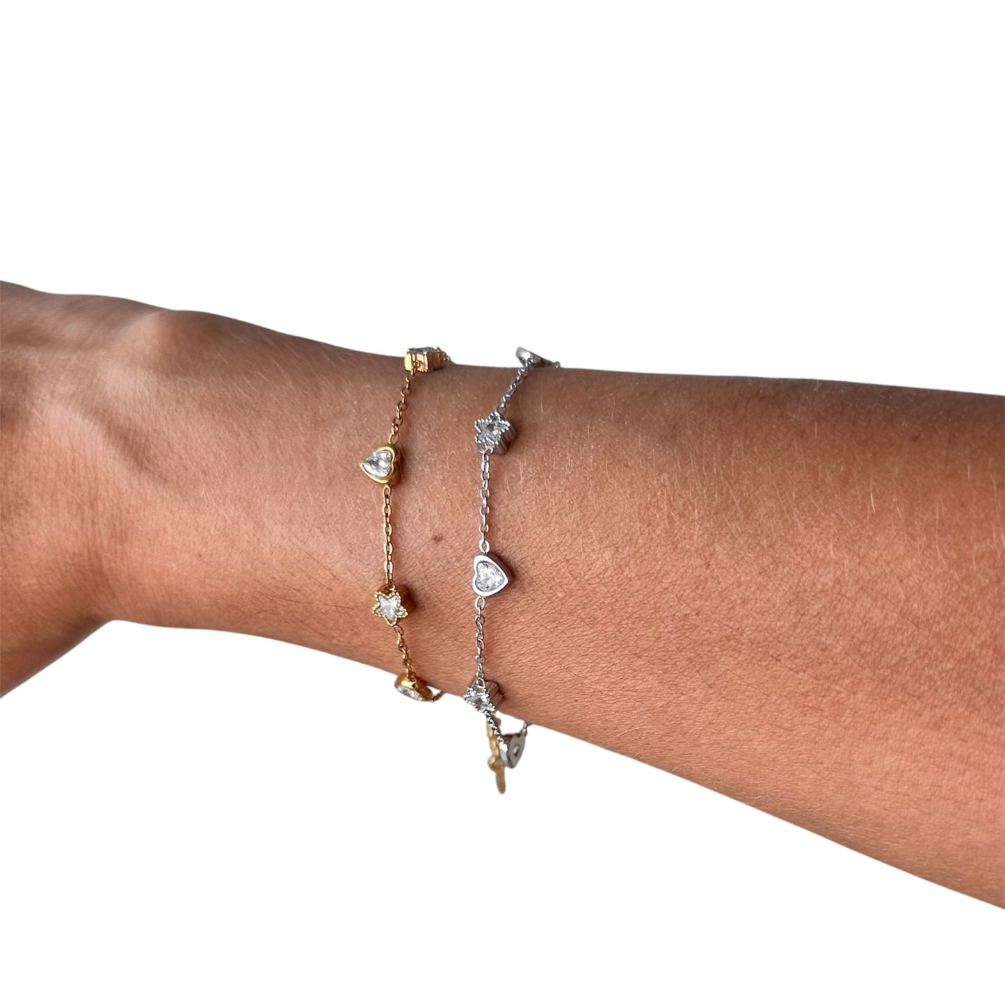 Bracciale "Cuore e Stelle" in acciaio con charms e cristallo