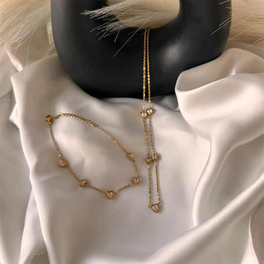 Bracciale "Cuore e Stelle" in acciaio con charms e cristallo