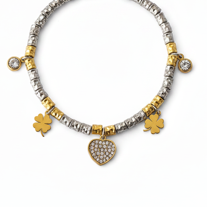 Bracciale "Diletta" Cuore/Quadrifoglio  - Un Simbolo di Scelta e Coraggio