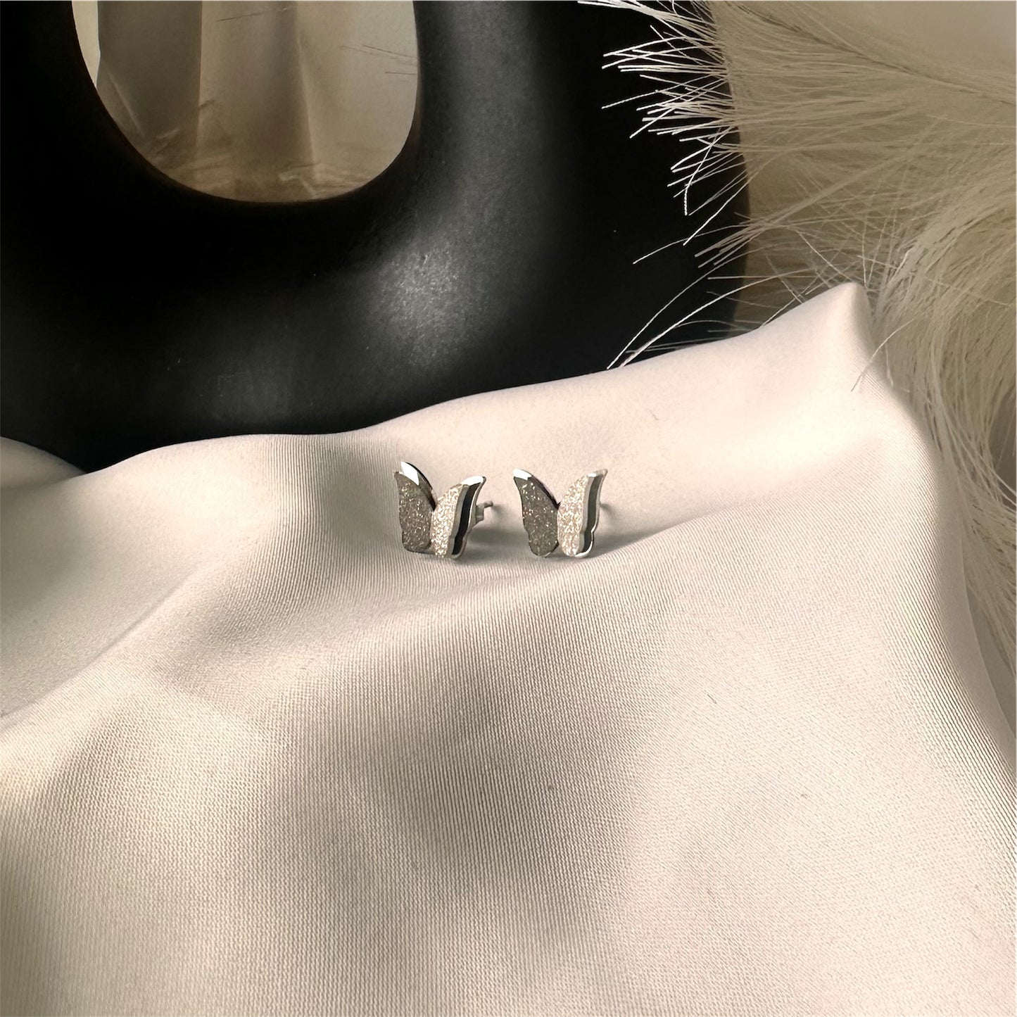 3D Butterfly Earrings Satin and Shiny Gold Plated