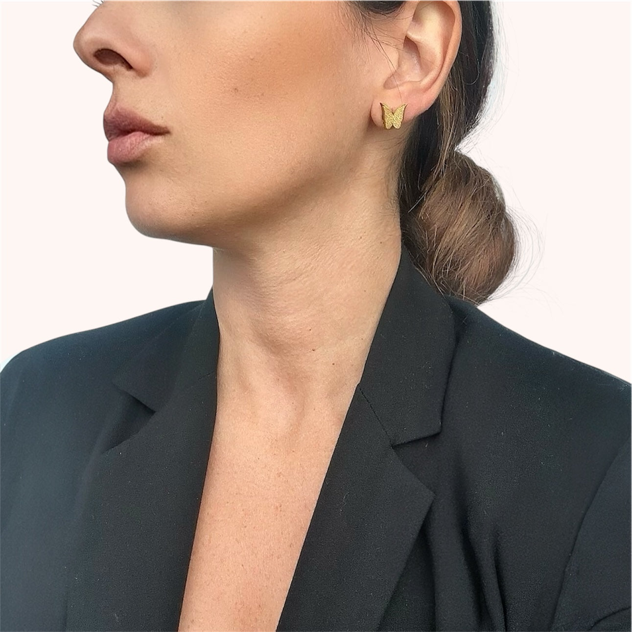 3D Butterfly Earrings Satin and Shiny Gold Plated